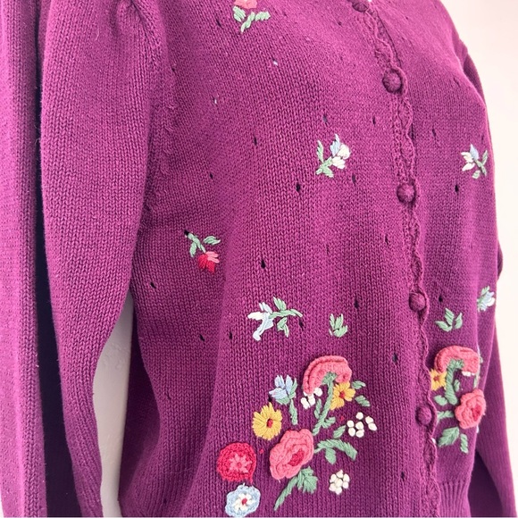 New Look Vintage Purple Embroidered 3D Knit Cardigan size M - Picture 5 of 10